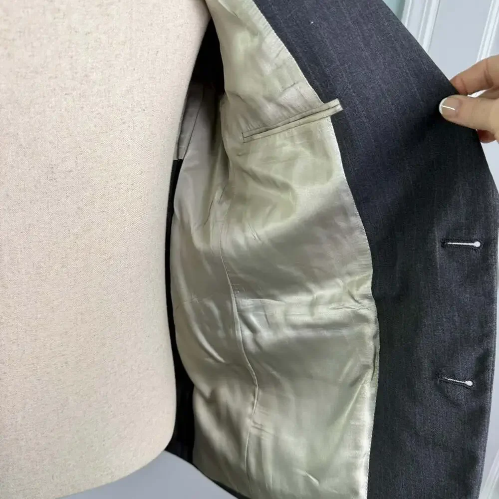 Johnny Carson Vintage 40R Charcoal Gray Pinstripe Suit Jacket Blazer Tailored